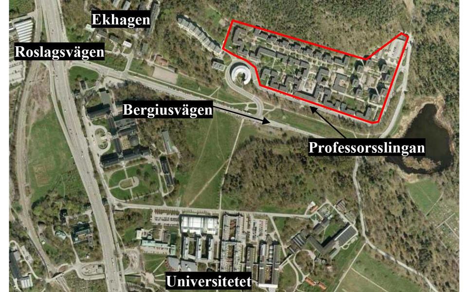 Karta över området med planområdet markerat med rött.